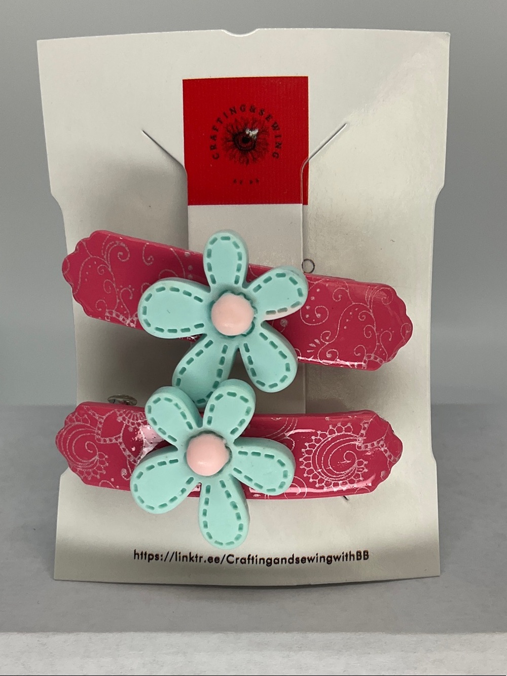 Crafting & Sewing With BB Pink Floral Hair Clips with Mint Flower Accents